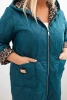 Plus Size women's winter quilted jacket with a leopard print lining and a hood sea green