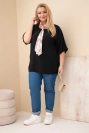 Women's viscose plus-size blouse with short sleeves and decorative scarf black