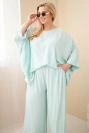 Women's Plus Size viscose set with wide-leg trousers and blouse mint