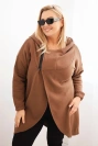 Damenpullover Plus Size gefüttert mit Kapuze und asymmetrischem Reißverschluss braun