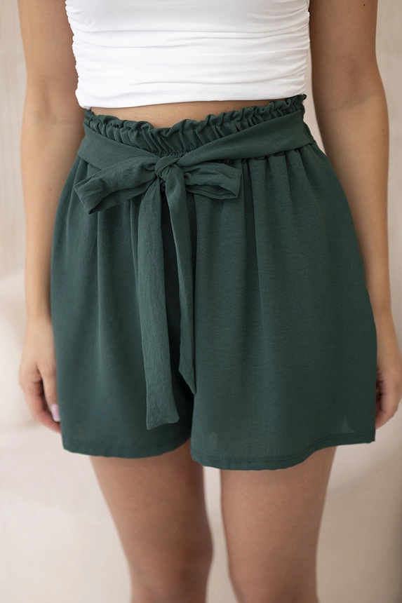 Shorts mit Viskose in der Taille gebunden Dunkelgrün