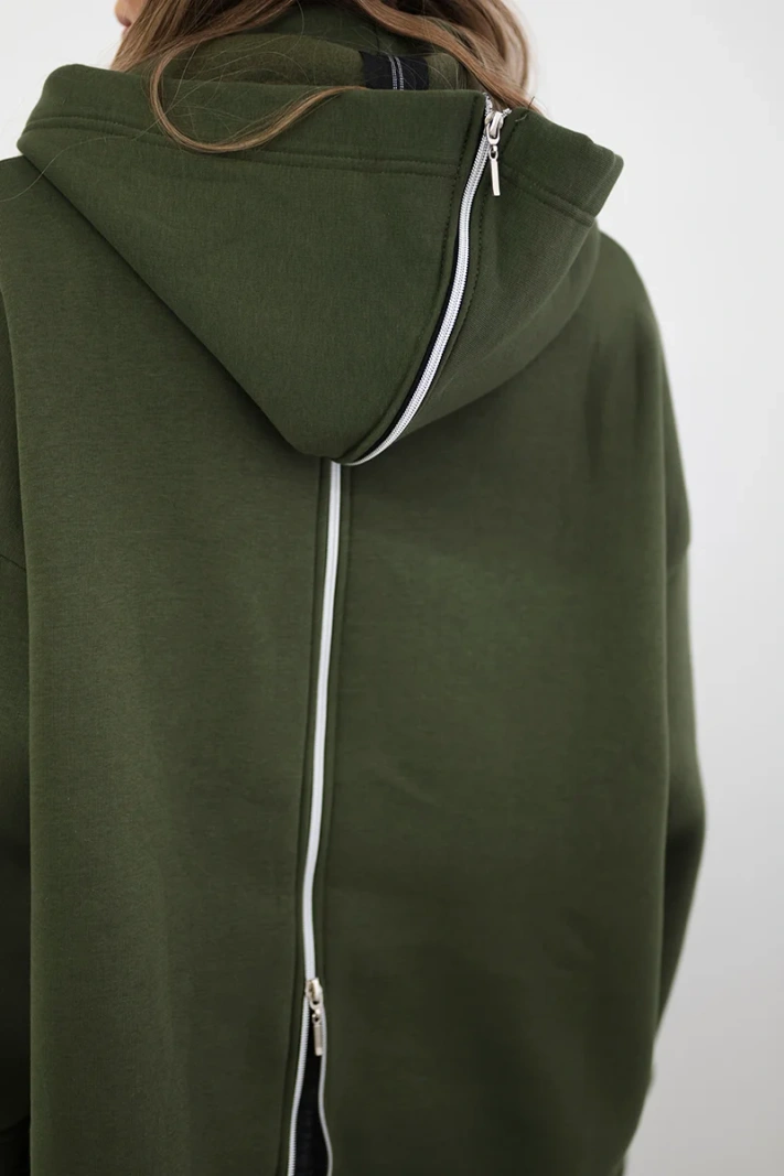 Zateplená mikina so zapínaním na zips vzadu khaki
