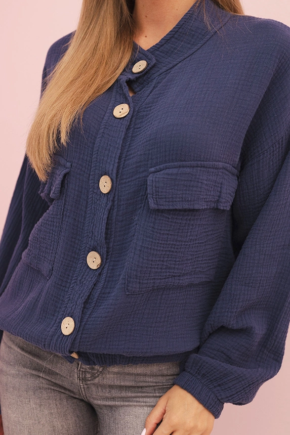 Women's muslin shirt with long sleeves navy