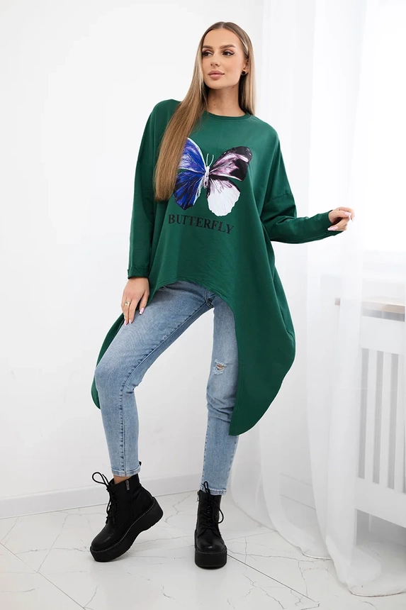 Blouse with print oversize dark green