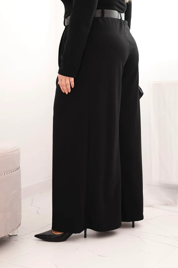 Dámske nohavice Plus Size so širokým strihom a opaskom čierne