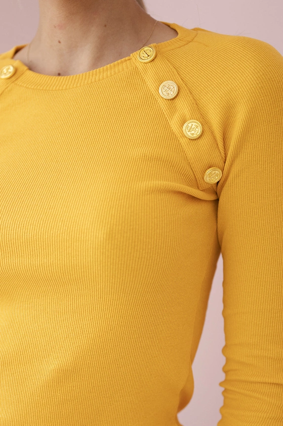 Dress with decorative buttons mustard