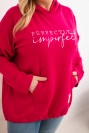 Moteriška Plus Size džinsinė striukė su gobtuvu ir spausdiniu fuksija
