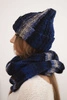 Damen Winterset mit Mohair Mütze und Schal K501 blau