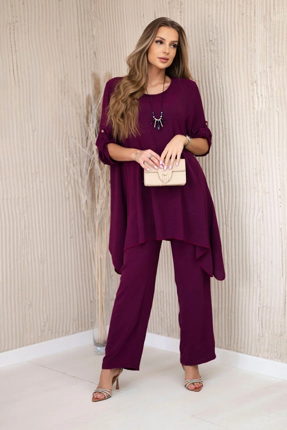 Set of blouse + pants with pendant plum