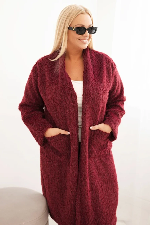 Dámský plášť Plus Size z viskózy bez zapínání s kapsami švestkový