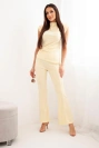 Women's set with ruched blouse and wide trousers yellow