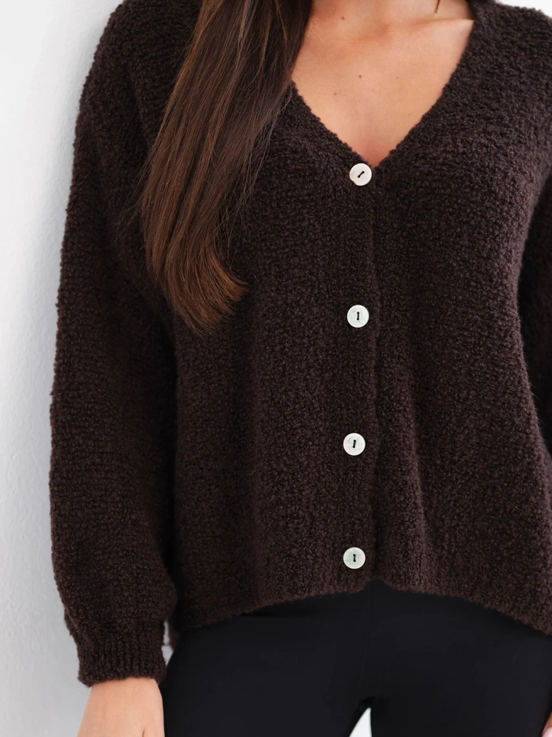 Women's wool sweater buttoned with V-neck brown