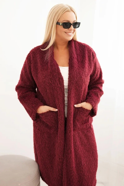 Płaszcz damski Plus Size z wiskozy bez zapięcia z kieszeniami śliwkowy