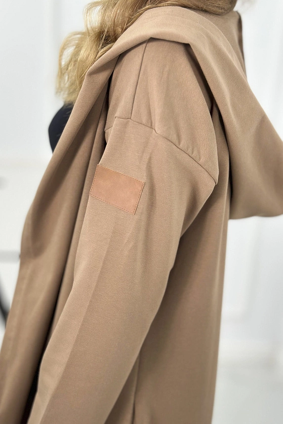 Long cardigan with hood camel