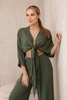 Viskose-Set Bluse unten gebunden + Hose khaki