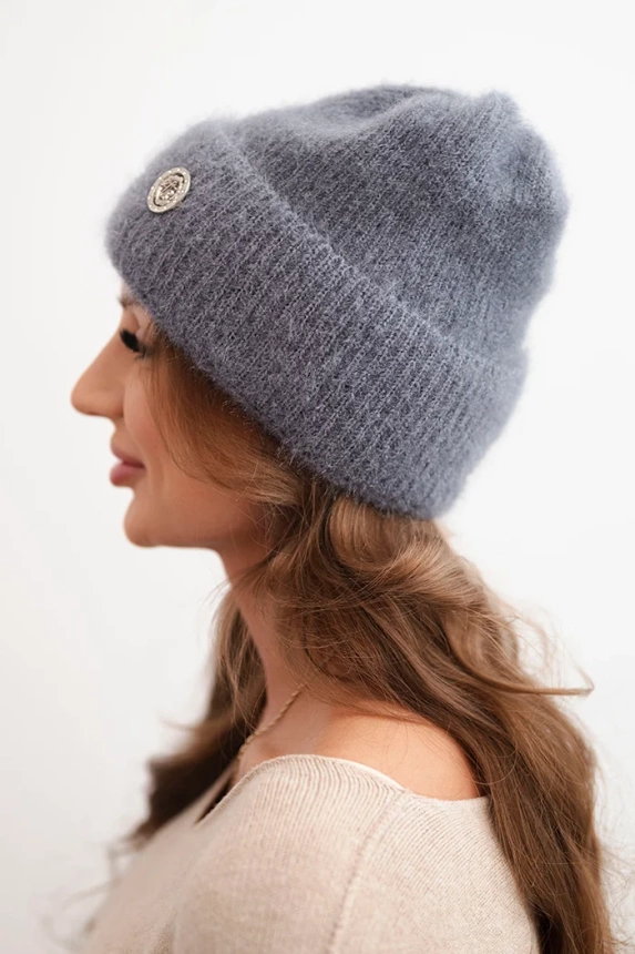 Women's winter fluffy hat with decorative button graphite