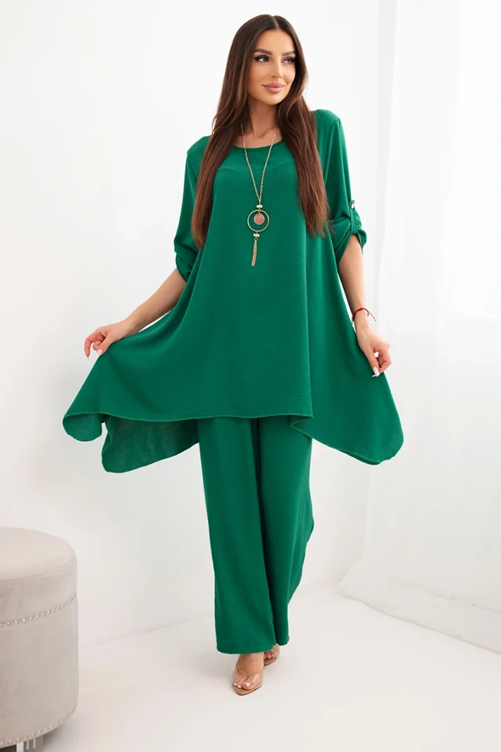 Set Bluse + Hose mit Anhänger grün