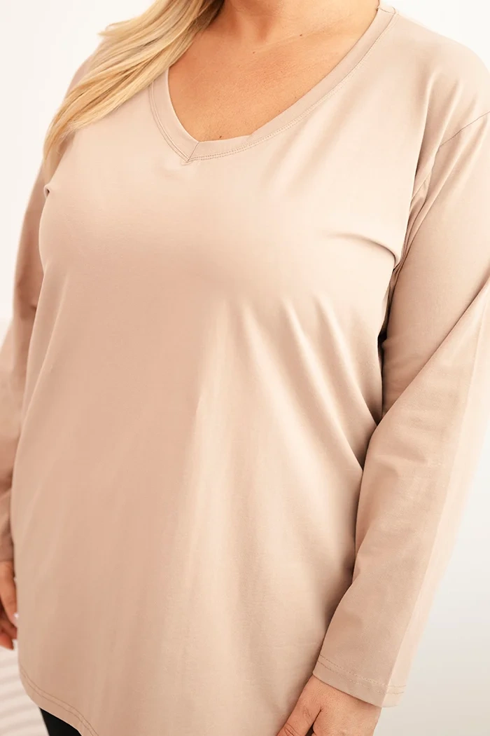 Plus Size women's blouse with a V-neck and long sleeves fango