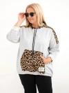 Plus Size women's viscose hoodie with leopard print inserts gray