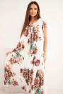 Women's viscose floral dress with short sleeves and pockets brown