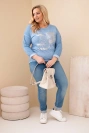 Damenbluse Plus Size mit Print und längerem Rücken, jeansfarben