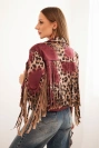 Women's suede jacket with leopard print and fringes burgundy