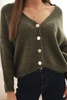 Damenpullover mit V-Ausschnitt und Knöpfen khaki