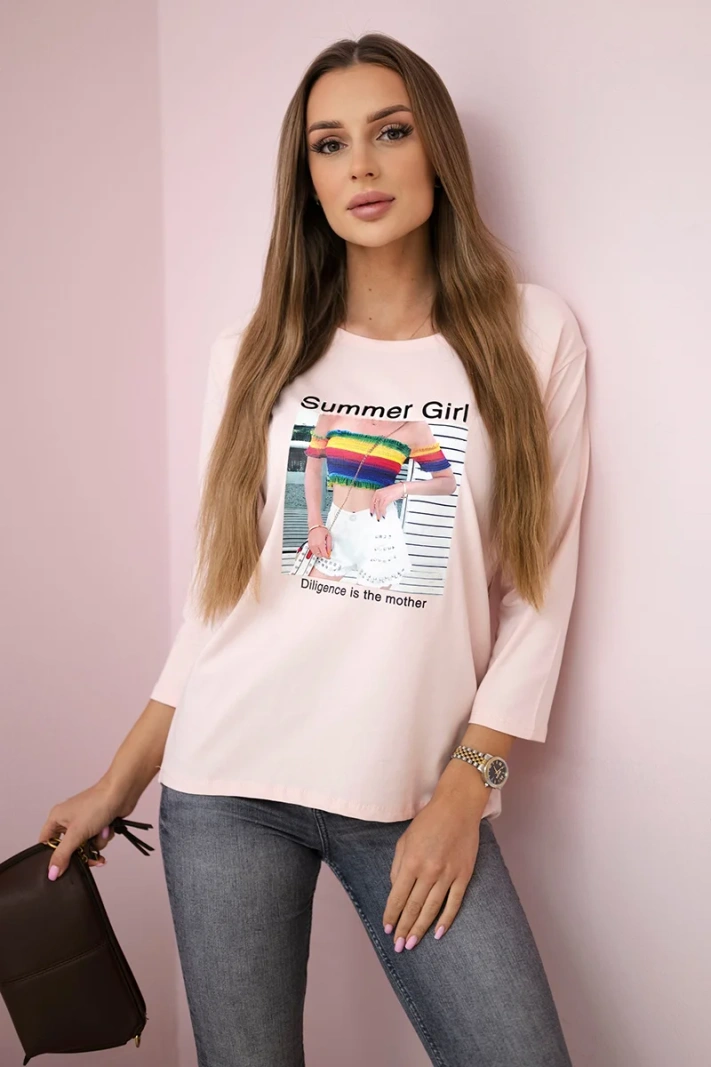 Blouse with print Summer Girl powdered pink