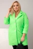 Kurtka damska Plus Size pikowana z ozdobnymi guzikami i kołnierzem zielony neon