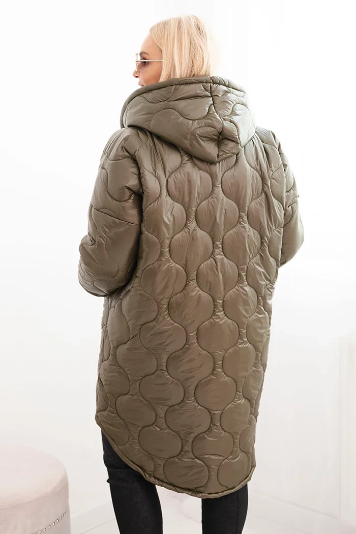 Damen Winterjacke Plus Size gesteppte mit Kapuze khaki