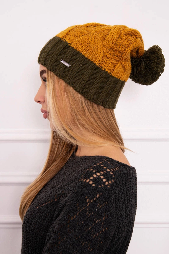 Paryžiaus vilnonė kepurė K212 mustard+khaki