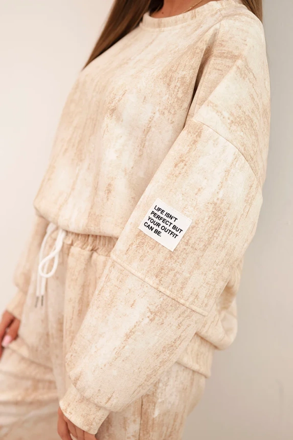 Women's oversized tracksuit set made of viscose with a washed effect light beige