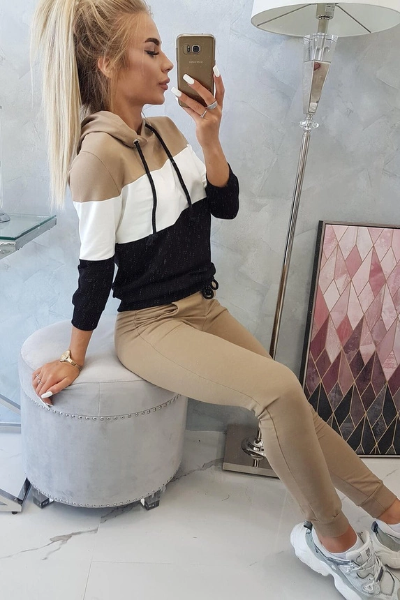 Camel+ecru gestreiftes Set