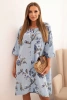 Women's cotton dress with a floral pattern and 3/4 sleeves blue