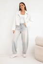 Women's suede viscose jacket with an asymmetrical zipper ecru