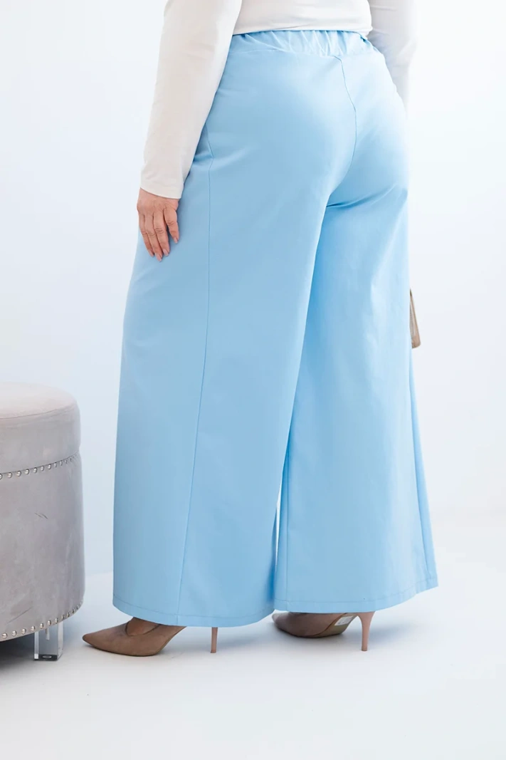 Dámske nohavice Plus Size so širokými nohavicami a plisovaním modré