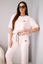 Damen-Set aus Viskose mit kurzem Ärmel und Hosen mit umgekrempeltem Bein bonbonrosa