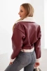 Women's pilot jacket made of eco-leather, insulated with fur and a belt, burgundy