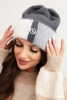 Women's colorful viscose hat with a decorative button graphite + white