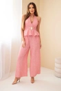 Women's viscose set with tie-front top and wide-leg trousers dark powder pink