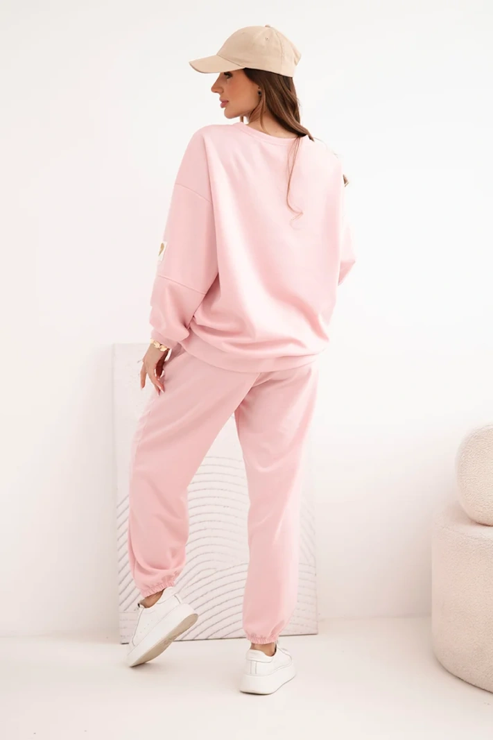 Women's buttery-soft set with a loose sweatshirt and pants with the word LOVE, powder pink