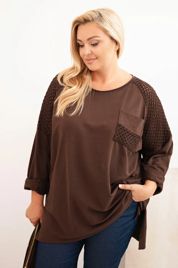 Dámska blúzka Plus Size bavlnená s potlačou hnedá