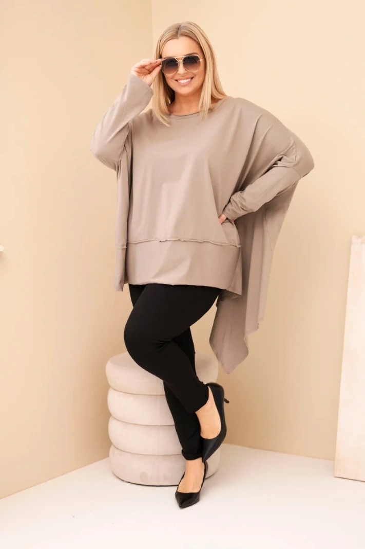 Dámská tunika Plus Size z bavlny s asymetrickým spodním lemem fango