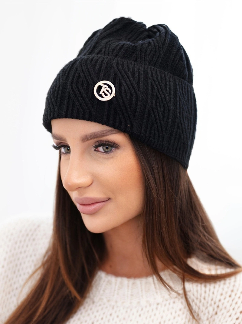 A hat women's ribbed made of viscose with modal addition black