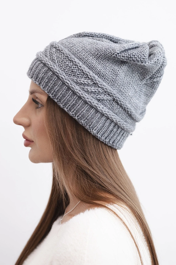 Women's winter hat made of wool with a woven pattern K428 gray