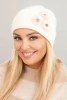 Women's cap with decorative fur flowers elegant ecru