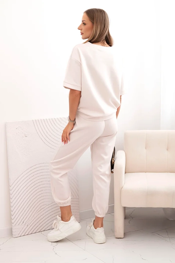Women's viscose set with short sleeves and trousers beige