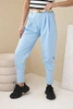 Women's cotton high-waisted pants with a belt blue