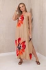 Viscose dress tied around the neck camel