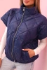 Women's quilted vest with short sleeves and a stand-up collar navy